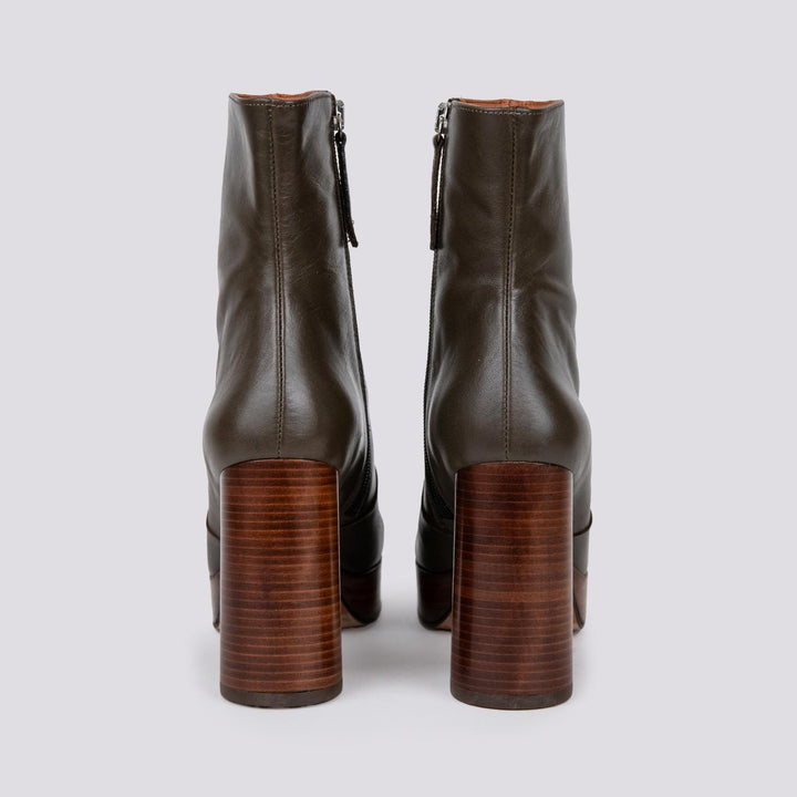 TRONCHETTO PLATEAU IN PELLE VERDE MILITARE