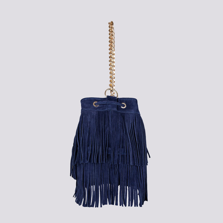 Borsa a secchiello con frange in camoscio blu Wild - Borsa - Andrea Morando Boutique - 2117318519457