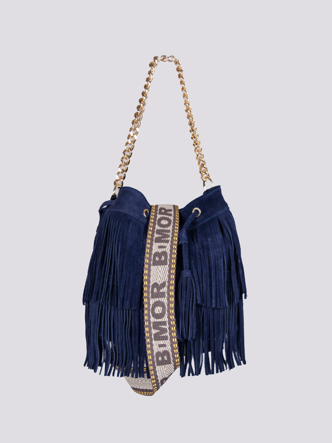Borsa a secchiello con frange in camoscio blu Wild - Borsa - Andrea Morando Boutique - 2117318519457