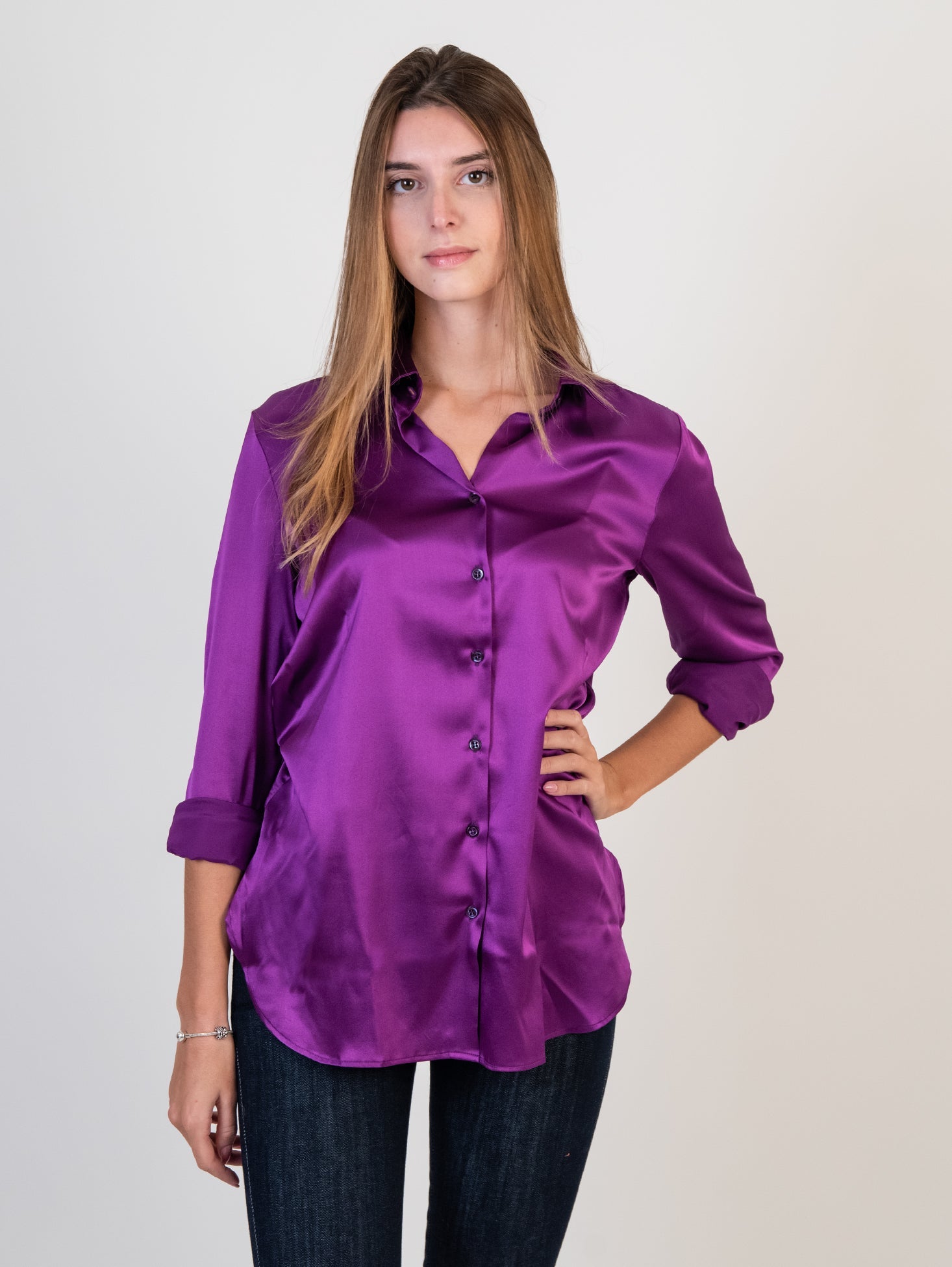 Camicia viola seta outlet
