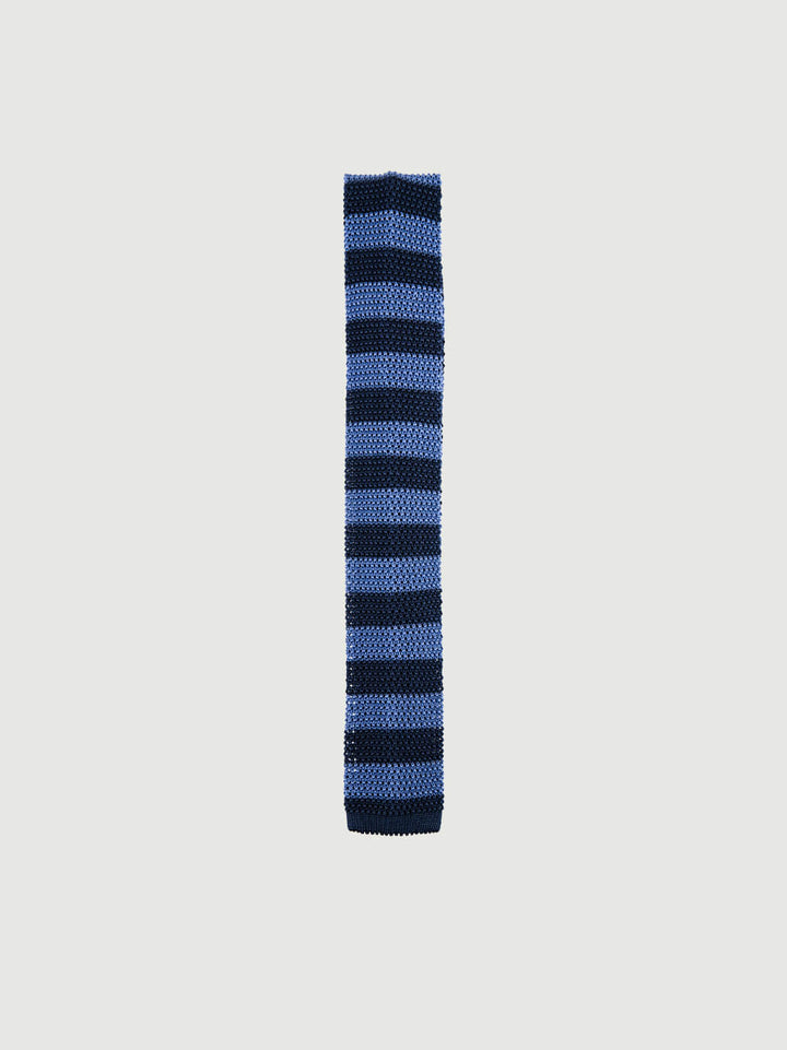 CRAVATTA TRICOT IN SETA NAVY A RIGHE AZZURRE