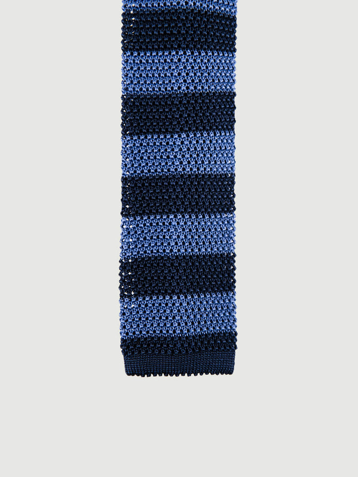CRAVATTA TRICOT IN SETA NAVY A RIGHE AZZURRE