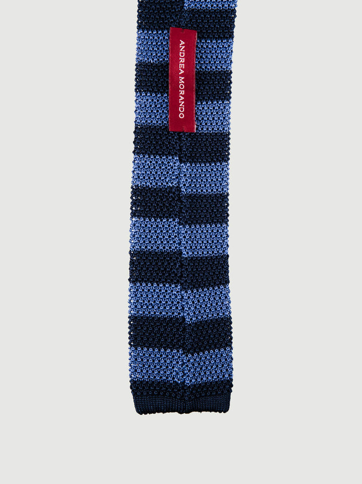 CRAVATTA TRICOT IN SETA NAVY A RIGHE AZZURRE