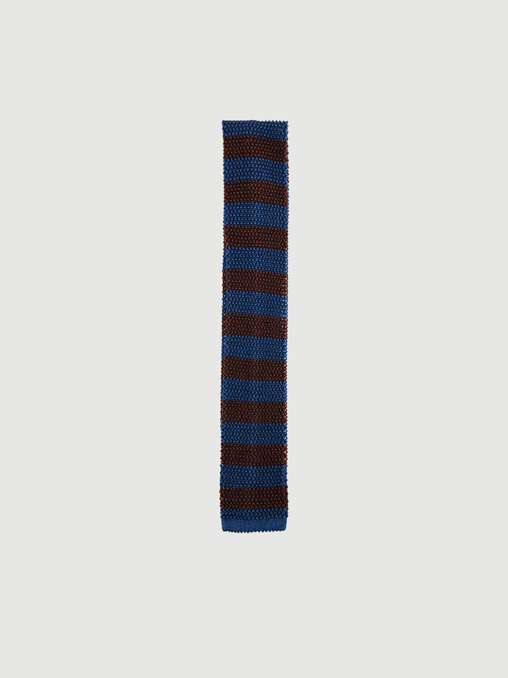 CRAVATTA TRICOT IN SETA BLUETTE A RIGHE MORO