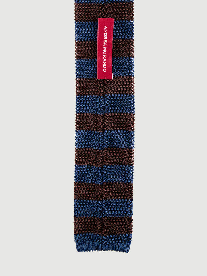 CRAVATTA TRICOT IN SETA BLUETTE A RIGHE MORO