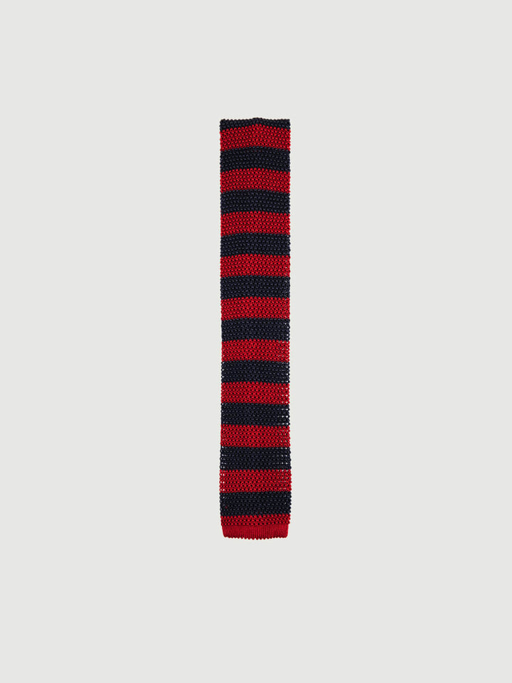 CRAVATTA TRICOT IN SETA ROSSA A RIGHE NAVY