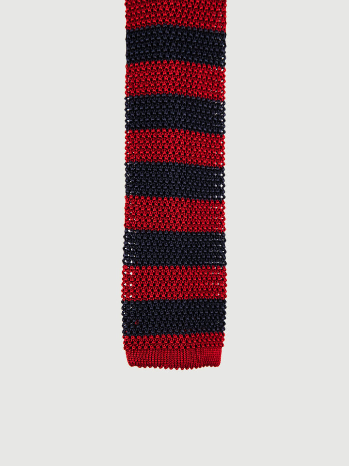 CRAVATTA TRICOT IN SETA ROSSA A RIGHE NAVY