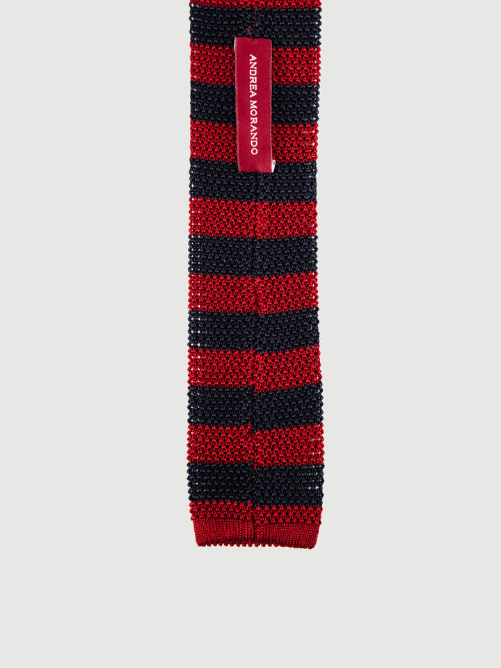 CRAVATTA TRICOT IN SETA ROSSA A RIGHE NAVY