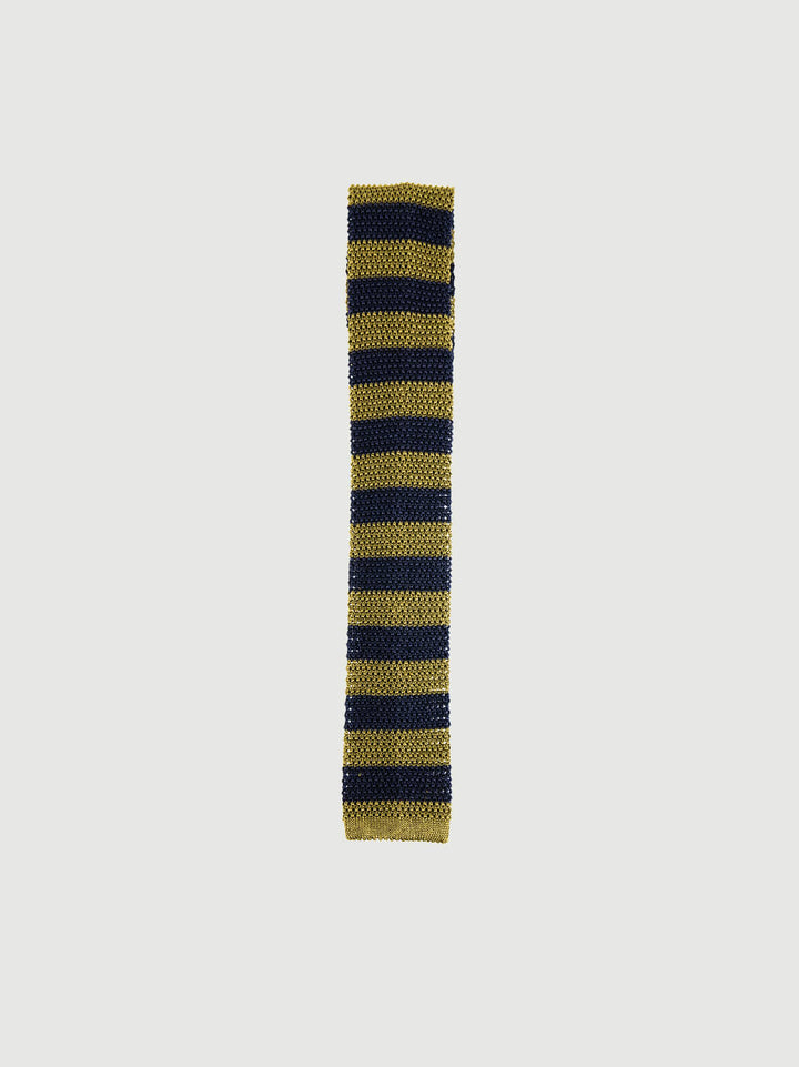 CRAVATTA TRICOT IN SETA PISTACCHIO A RIGHE NAVY