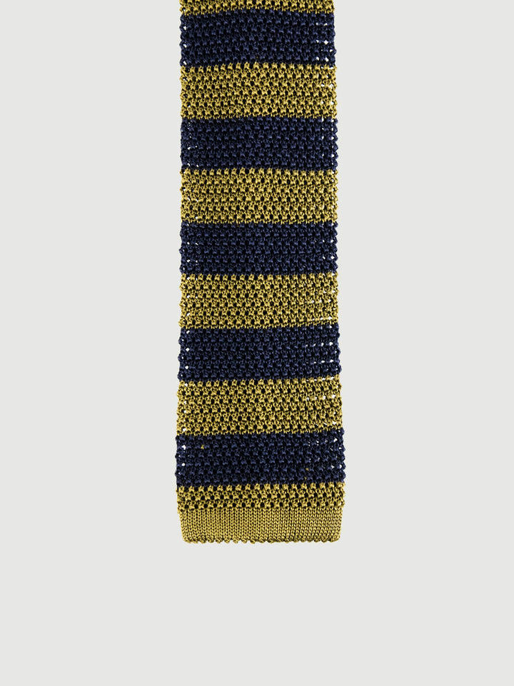 CRAVATTA TRICOT IN SETA PISTACCHIO A RIGHE NAVY