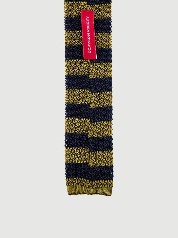 CRAVATTA TRICOT IN SETA PISTACCHIO A RIGHE NAVY