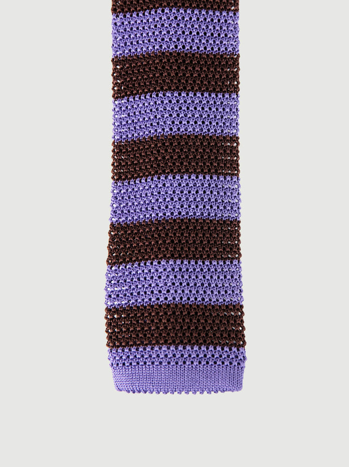 CRAVATTA TRICOT IN SETA LILLA A RIGHE MORO