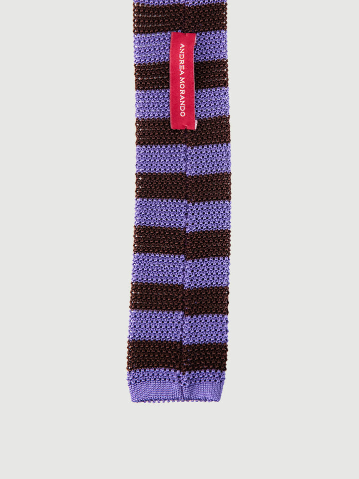 CRAVATTA TRICOT IN SETA LILLA A RIGHE MORO