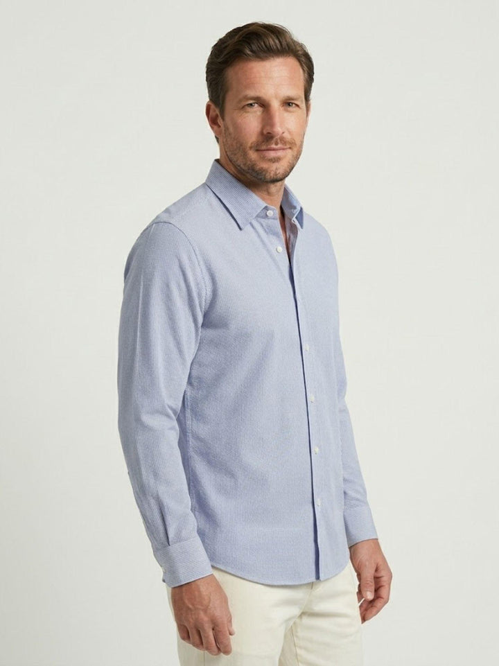 Camicia collo francese a righe in cotone azzurra slim ORGANIC PLA/SLIM B260-B7 ANDREA MORANDO 