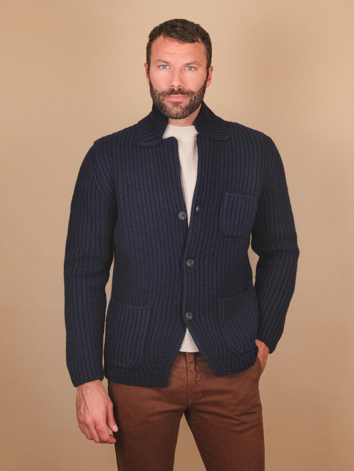 GIACCA CARDIGAN IN LANA VERGINE BLU 10166 598 ANDREA MORANDO 