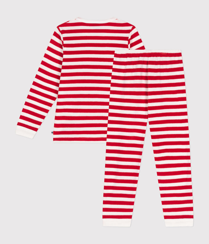 Pigiama natalizio in velluto a righe rosse A0BJ9 02 PETIT BATEAU 