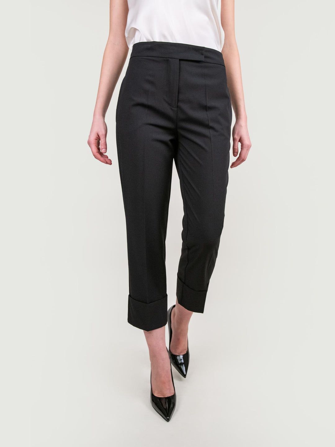 PANTALONE CON MAXI RISVOLTO IN TESSUTO NERO 313803 NERO ANDREA MORANDO 