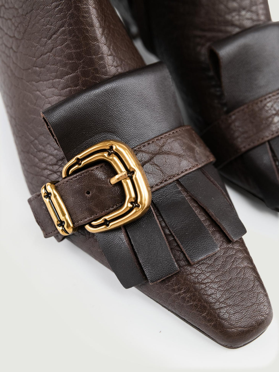 STIVALETTO IN PELLE MARTELLATA CON FRANGE TESTA MORO P452-NAPPA T MORO ANDREA MORANDO 