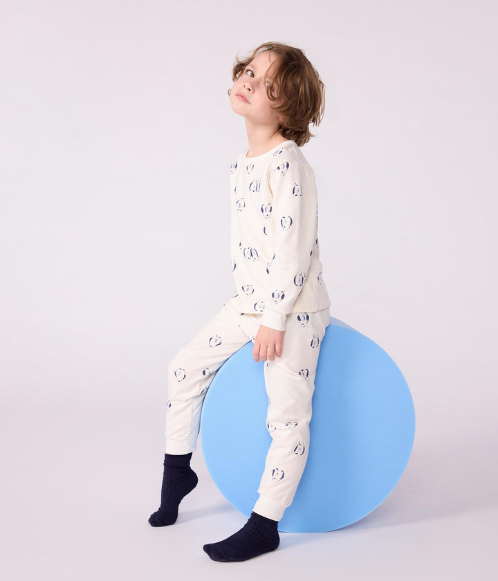 Pigiama bambino in tessuto felpato con pinguini stampati A0DS7 01 PETIT BATEAU 