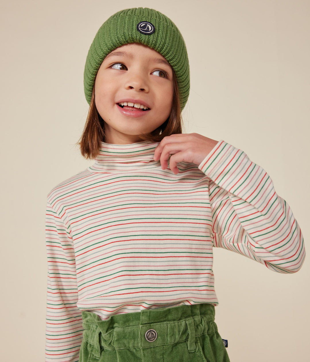 Dolcevita bianco a righe multicolor in cotone A0BLS 13 PETIT BATEAU 