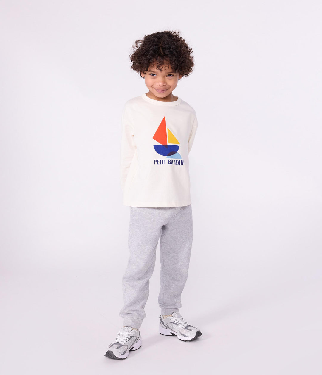 T-shirt a maniche lunghe in cotone con stampa bambina A0E8V 01 PETIT BATEAU 