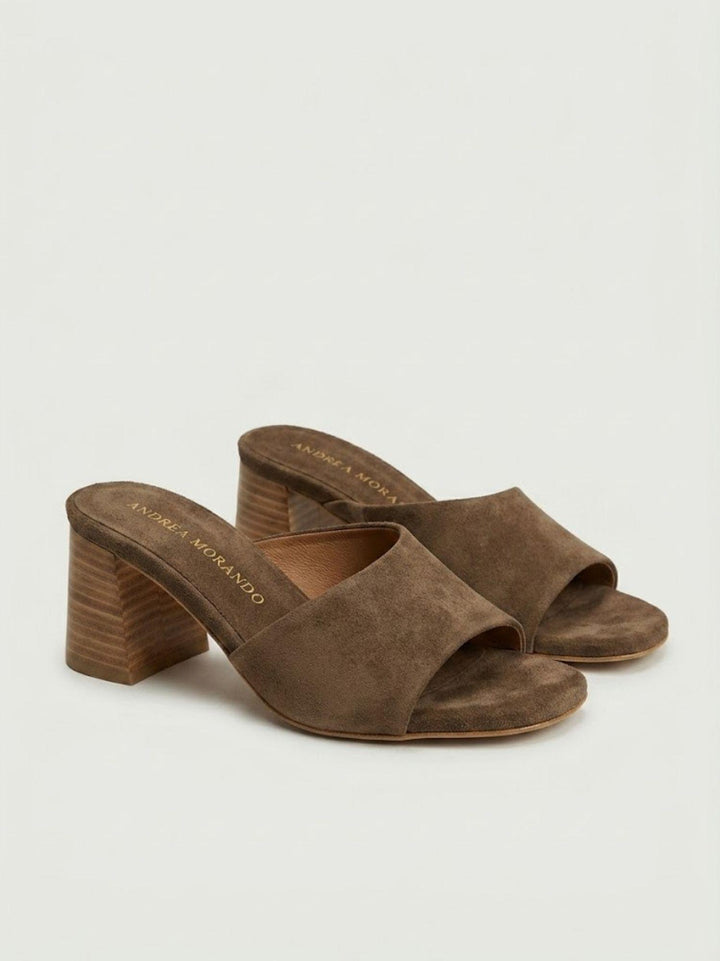 Sandalo mule in pelle scamosciata cioccolato 26075 EXPRESSO ANDREA MORANDO 