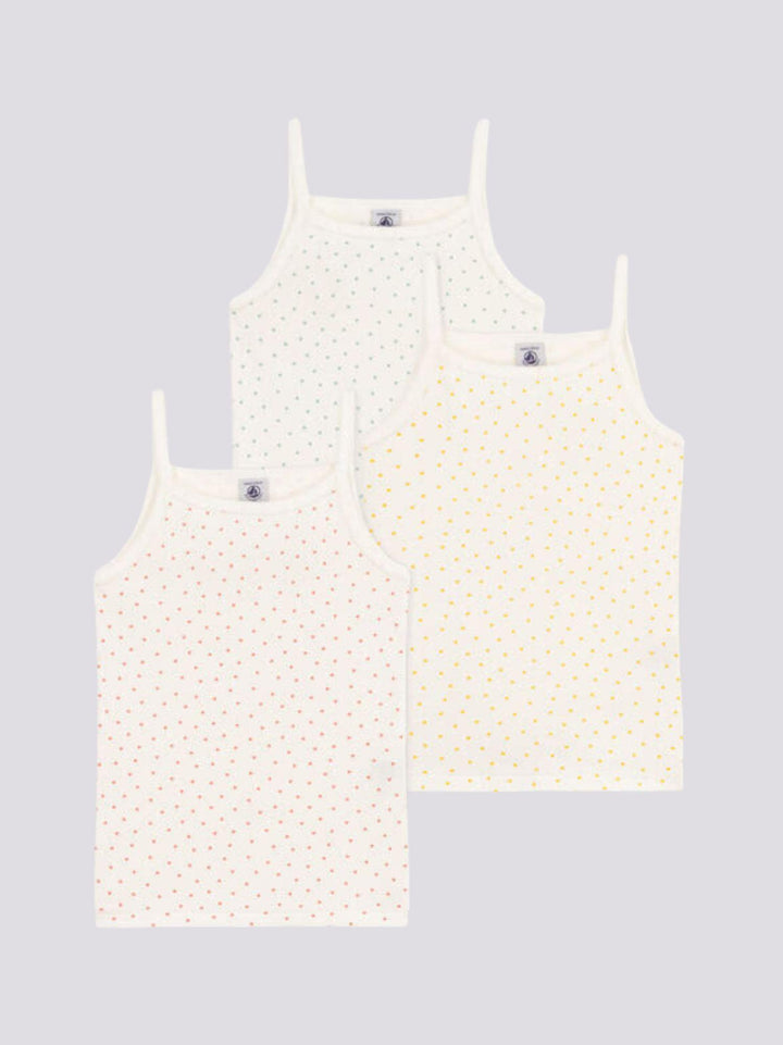 CONFEZIONE DA 3 CANOTTIERE BAMBINA CON SPALLINE IN COTONE A CUORICINI A0A47 00 PETIT BATEAU 