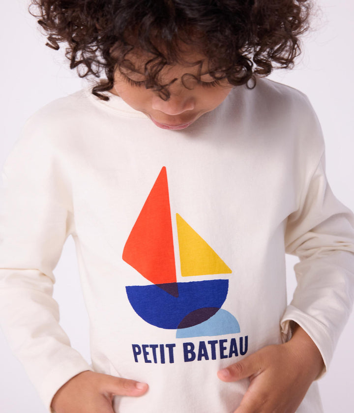 T-shirt a maniche lunghe in cotone con stampa bambina A0E8V 01 PETIT BATEAU 