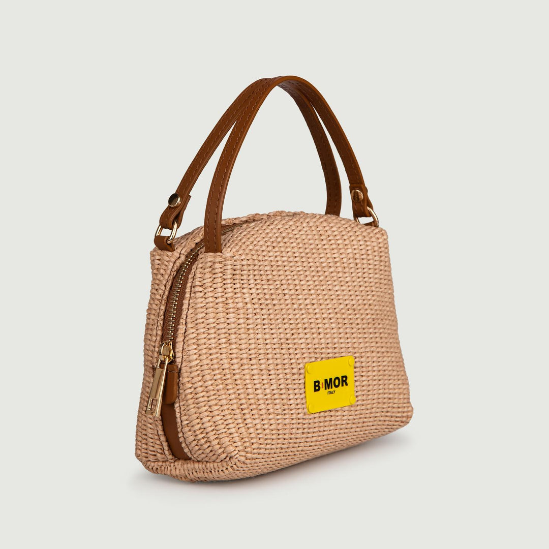 BORSA IN RAFIA CON INSERTI IN PELLE "CUTIE" CUTIE RAFIA BIMOR 