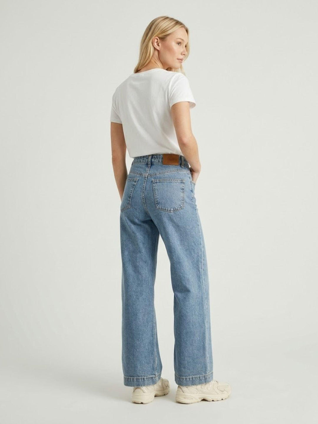 Pantalone a palazzo in denim medio sabbiato 80534-3KCEY SABBIATO ANDREA MORANDO 
