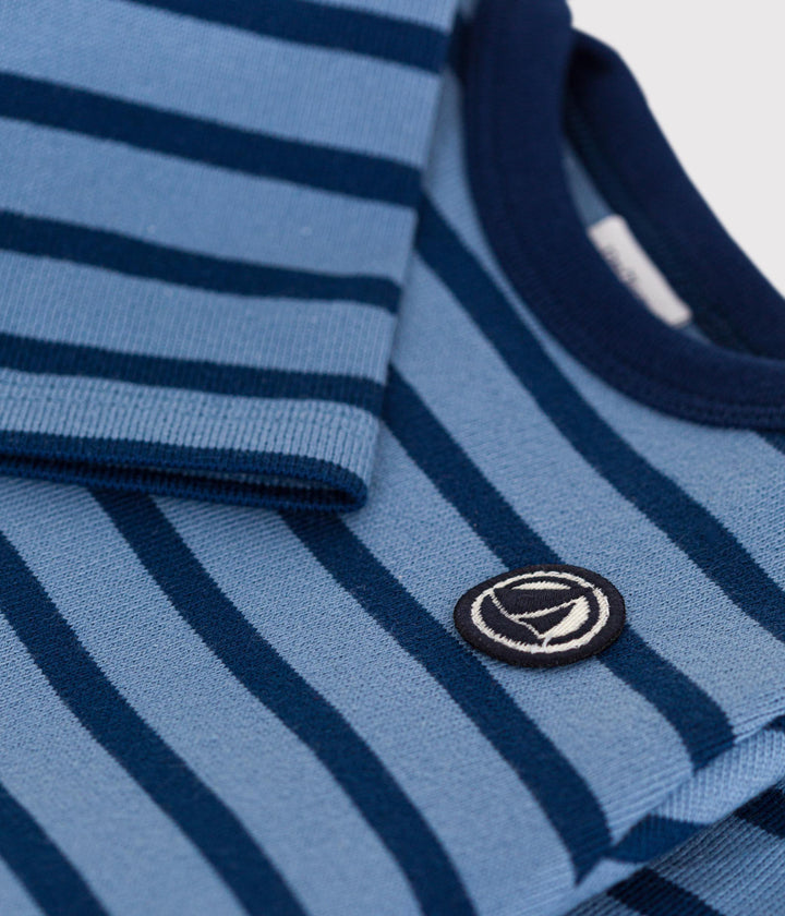 Maglia blu a righe in cotone spesso neonato A0BM3 02 PETIT BATEAU 