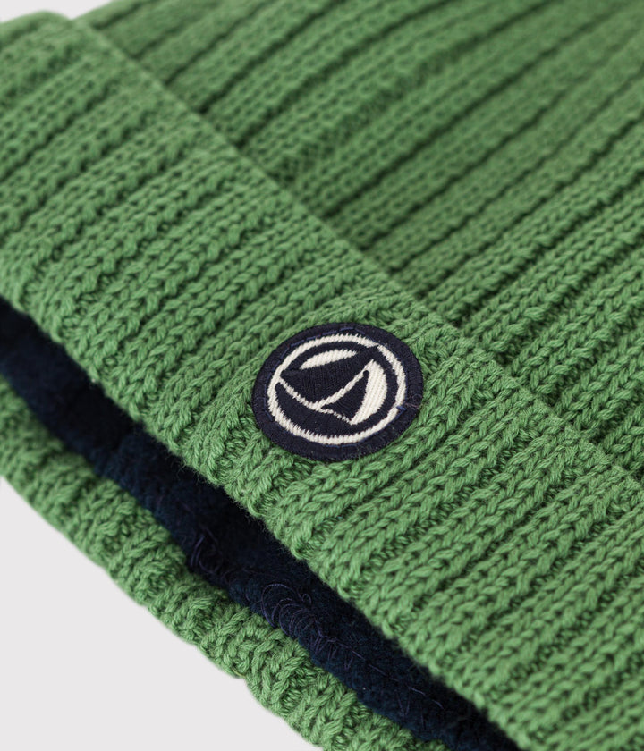 Berretto bebè in maglia verde foderato in pile A0AUE 07 PETIT BATEAU 