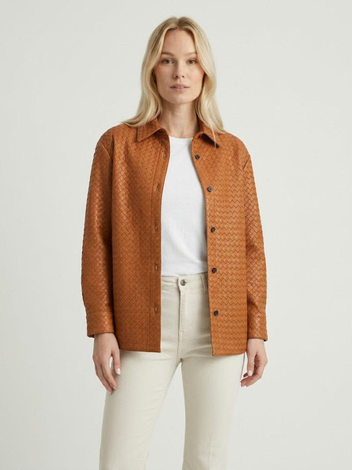 Giacca Aurora in pelle intrecciata terracotta AURORA 53 JACK LEATHER 