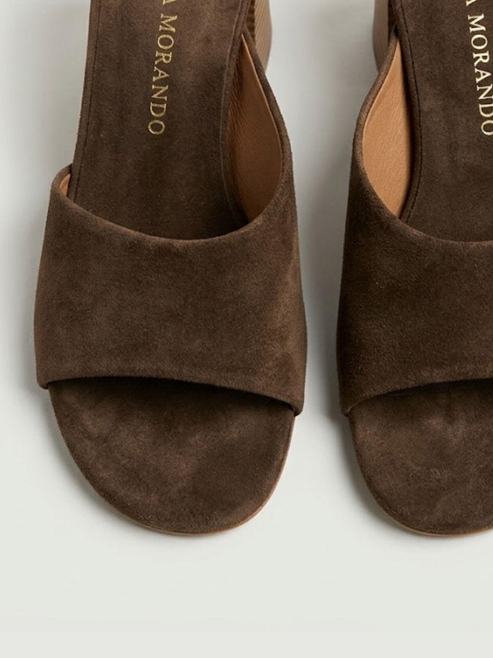 Sandalo mule in pelle scamosciata cioccolato 26075 EXPRESSO ANDREA MORANDO 