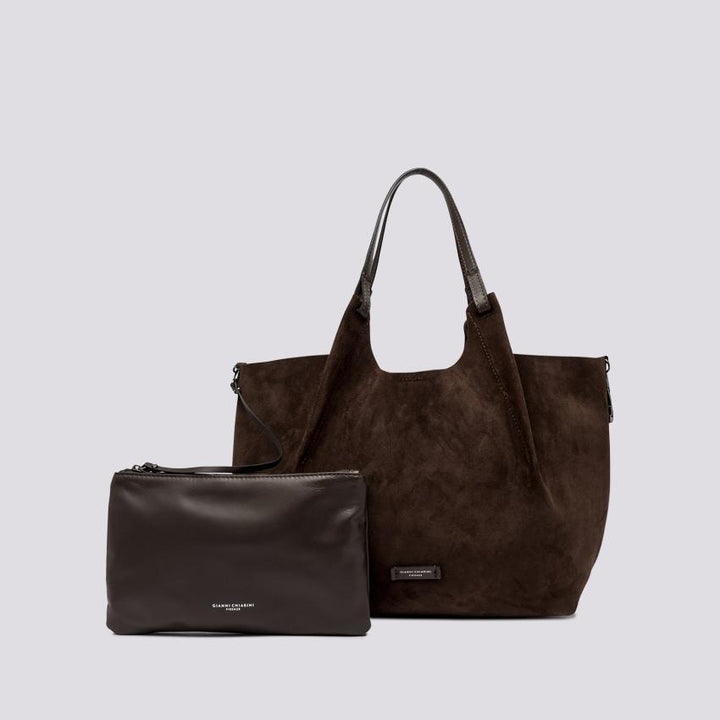 Borsa a spalla Dua in suede cioccolato BS 9780 CM-PL 166 GIANNI CHIARINI 