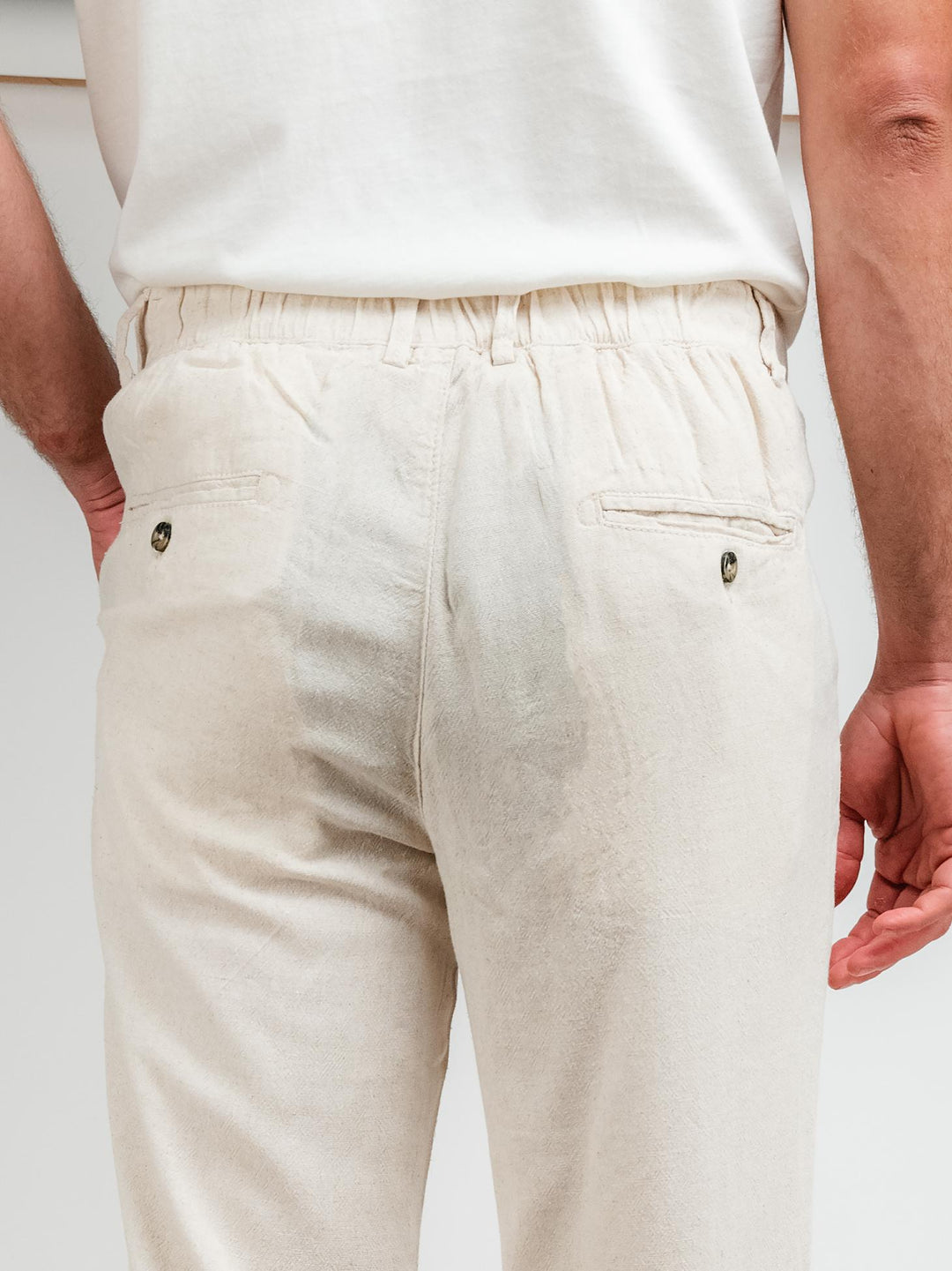 PANTALONI IN LINO CON COULISSE BEIGE