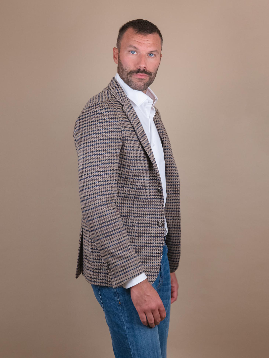 BLAZER SFODERATO IN FANTASIA pied de poule CR549 BEIGE/BLU/MARR ANDREA MORANDO 
