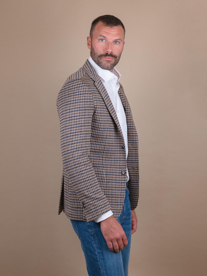 BLAZER SFODERATO IN FANTASIA pied de poule CR549 BEIGE/BLU/MARR ANDREA MORANDO 