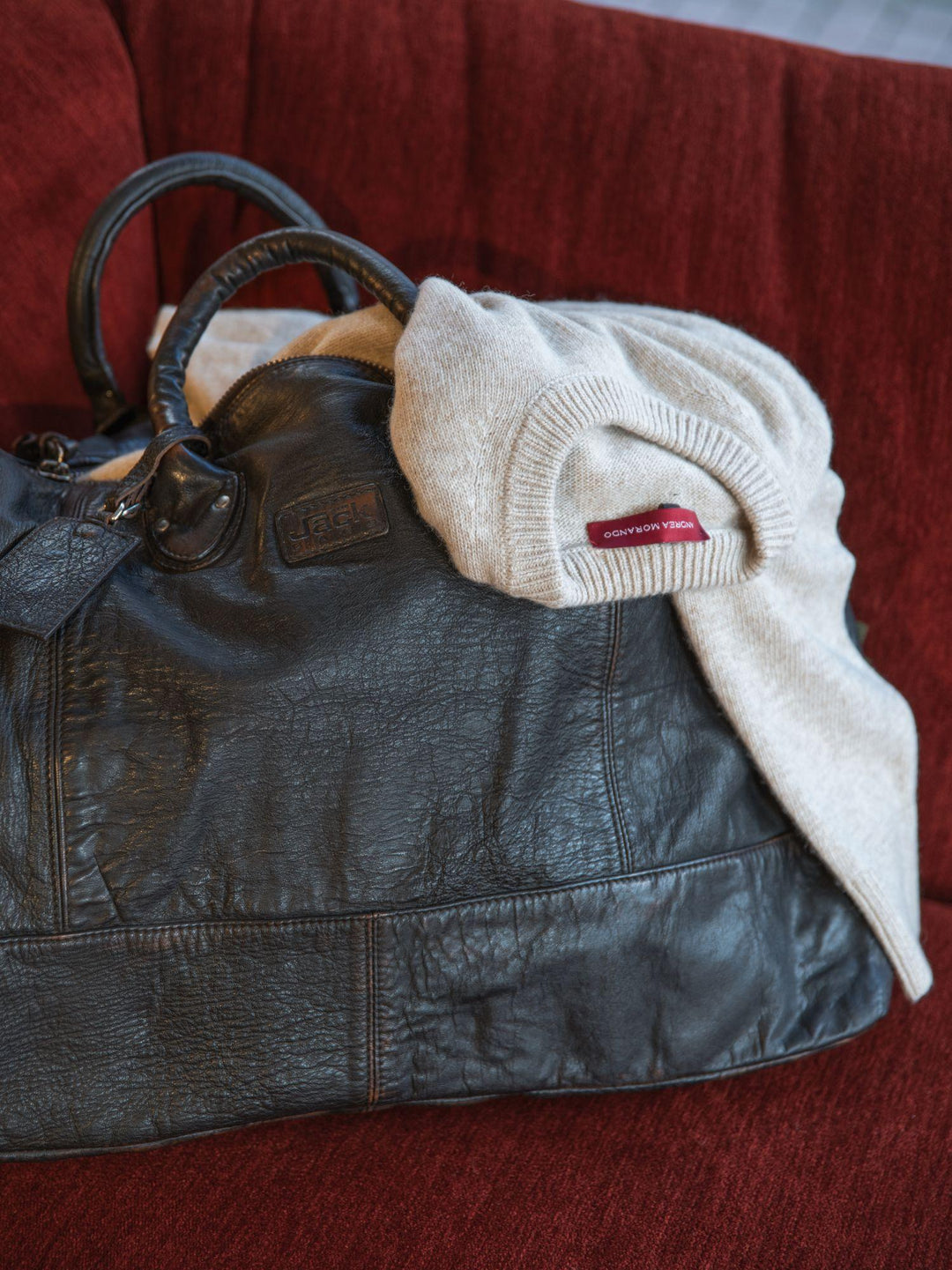 BORSA IN PELLE TESTA MORO LUCKY LUCKY 114 JACK LEATHER 