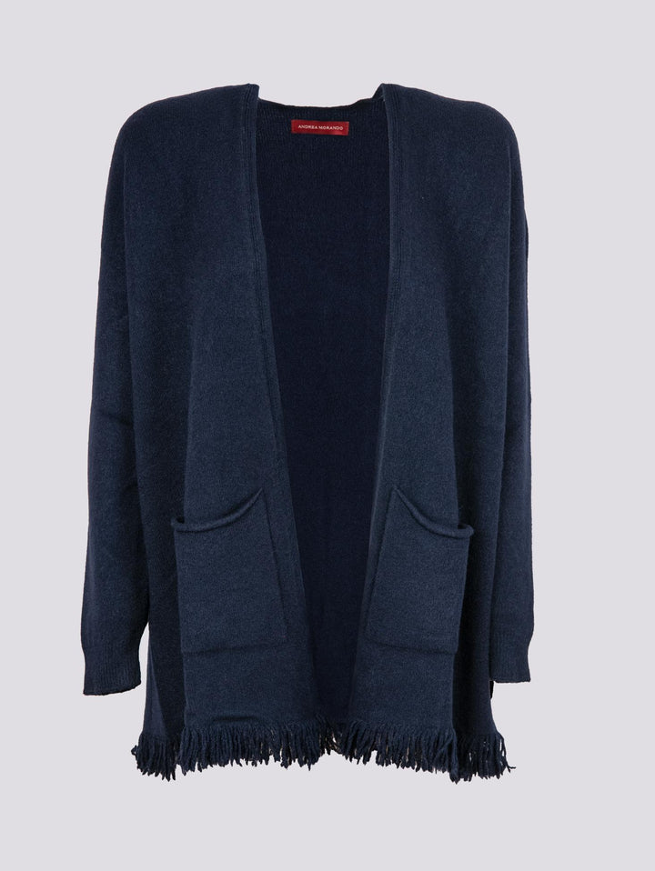 CARDIGAN APERTO CON PROFILI SFRANGIATI BLU 0370/283 0115 BIMOR 
