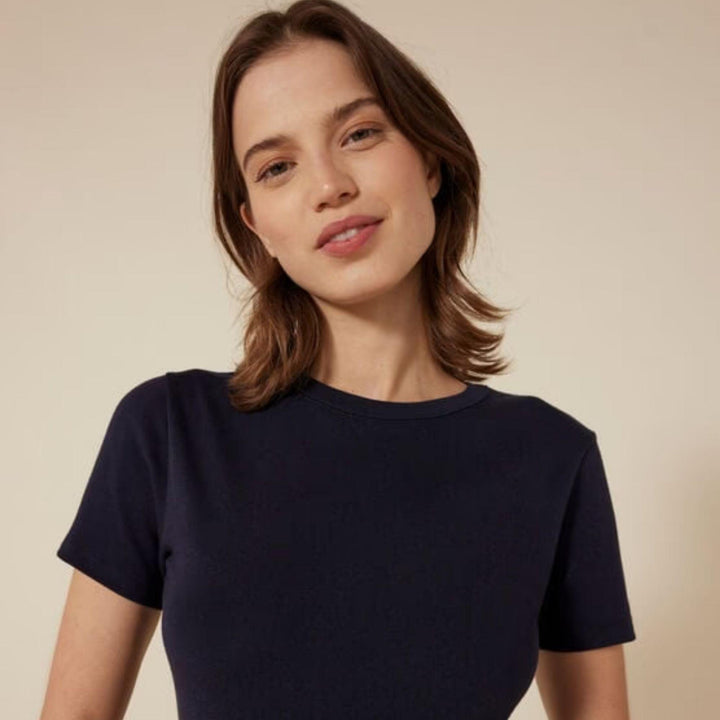 T-SHIRT ICONICA A MANICHE CORTE A COSTE TINTA UNITA DONNA A0AKE 18 PETIT BATEAU 