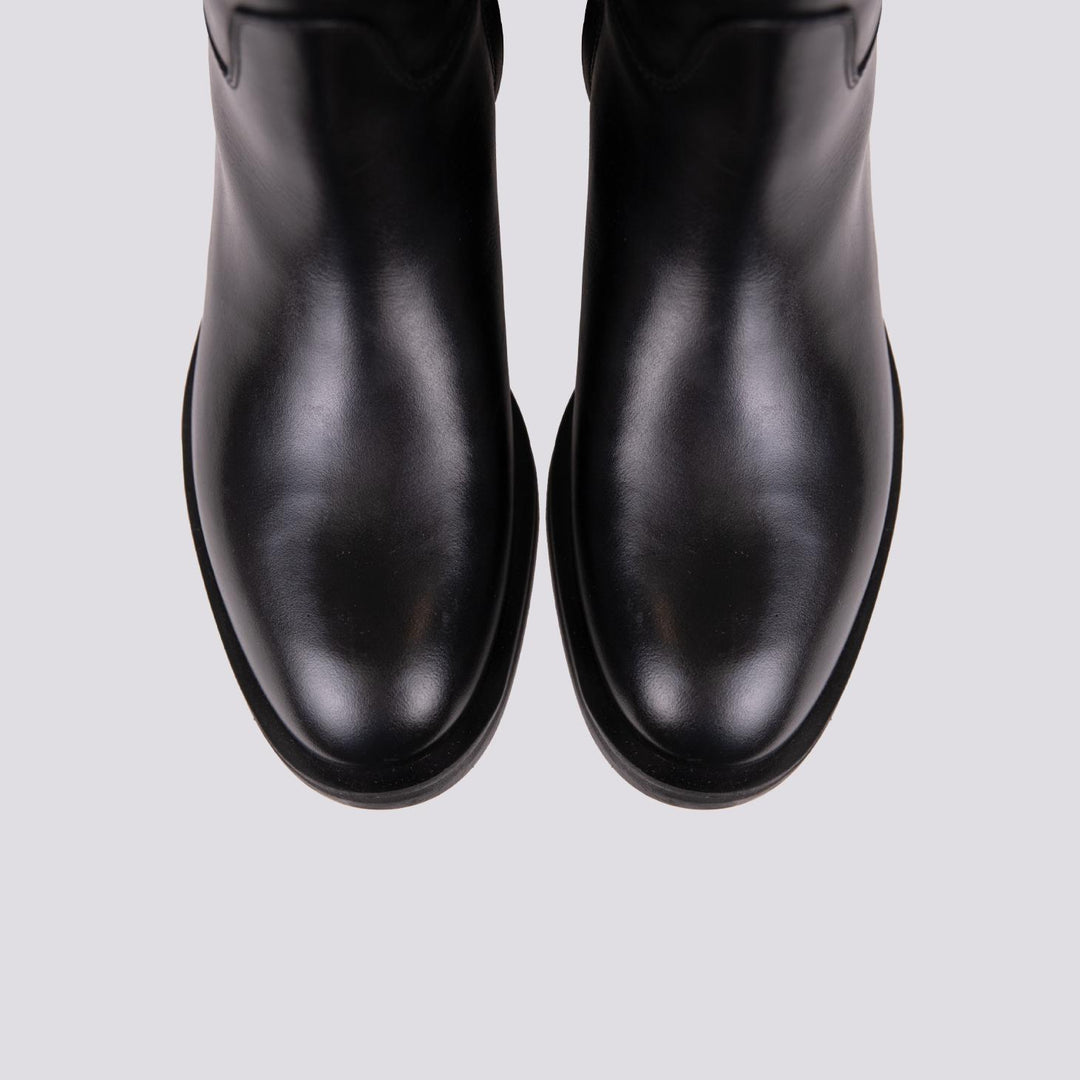 STIVALE ALTO IN PELLE NERA CON GAMBALE ASIMMETRICO B4490 NERO ANDREA MORANDO 