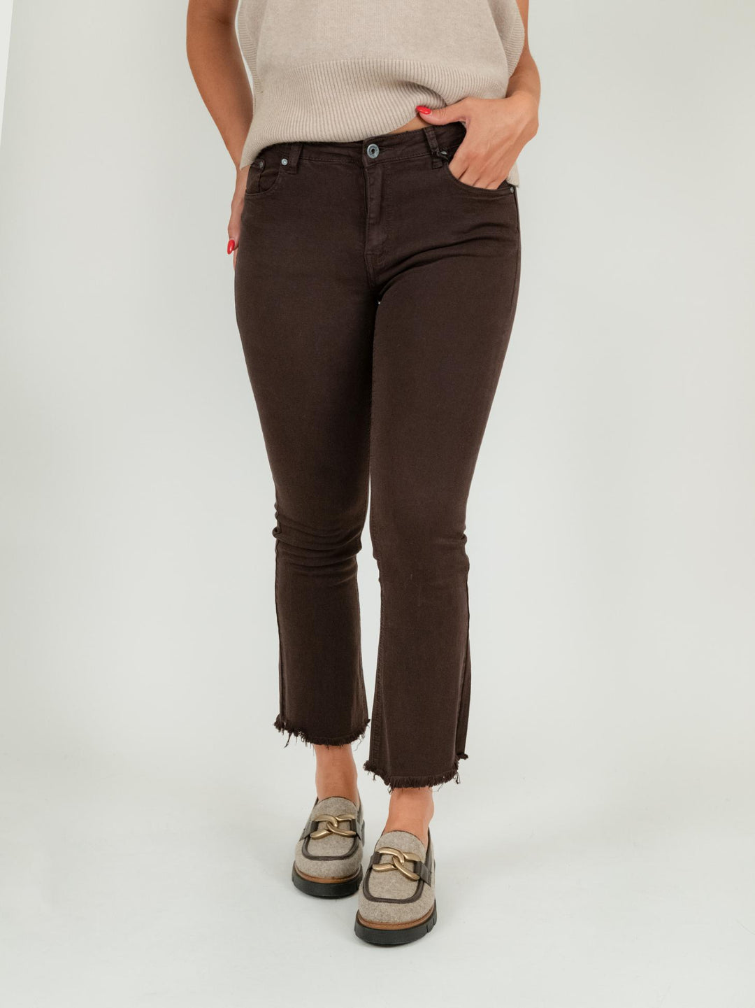 PANTALONE 5 TASCHE SFRANGIATO MARRONE 6826/26 MARRONE ANDREA MORANDO 