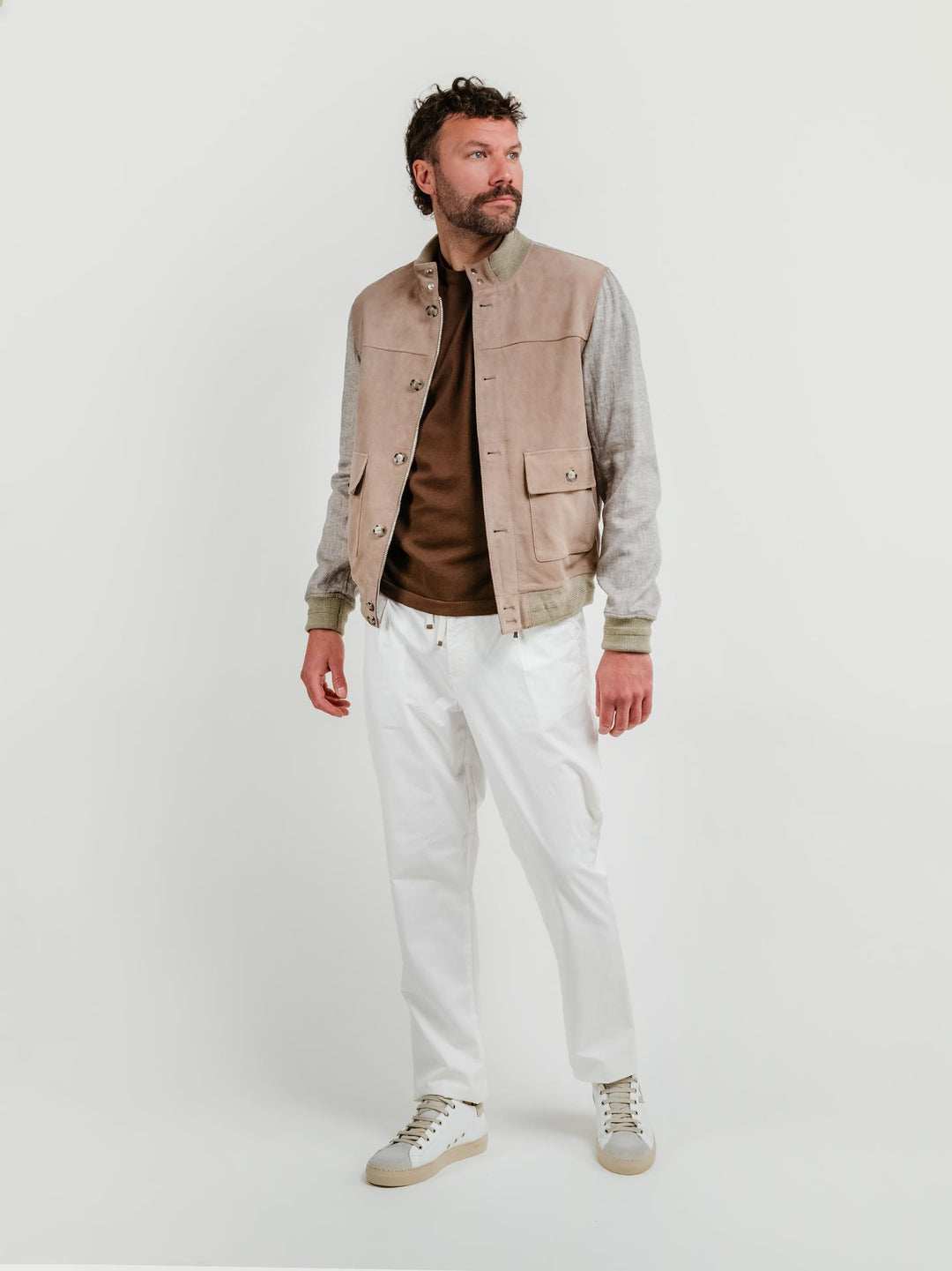 GIACCA TRIBECCA IN PELLE E LINO BEIGE