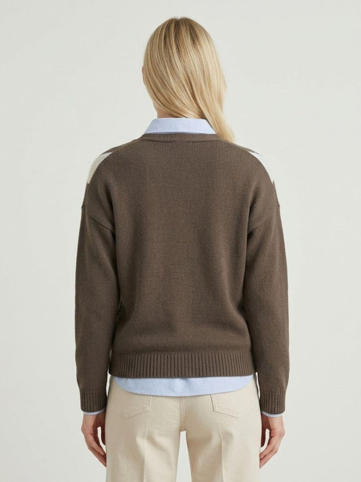 Cardigan con fantasia a rombi in cotone moro e azzurro D90106 AZZURRO/TABACCO ANDREA MORANDO 