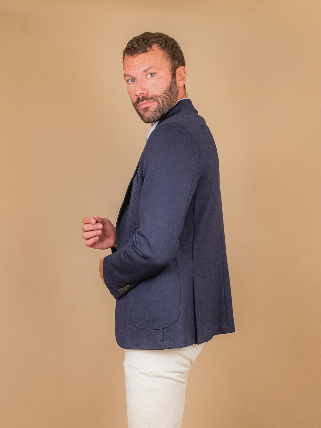 BLAZER IN TESSUTO ELASTICIZZATO BLU G003 174 ANDREA MORANDO 