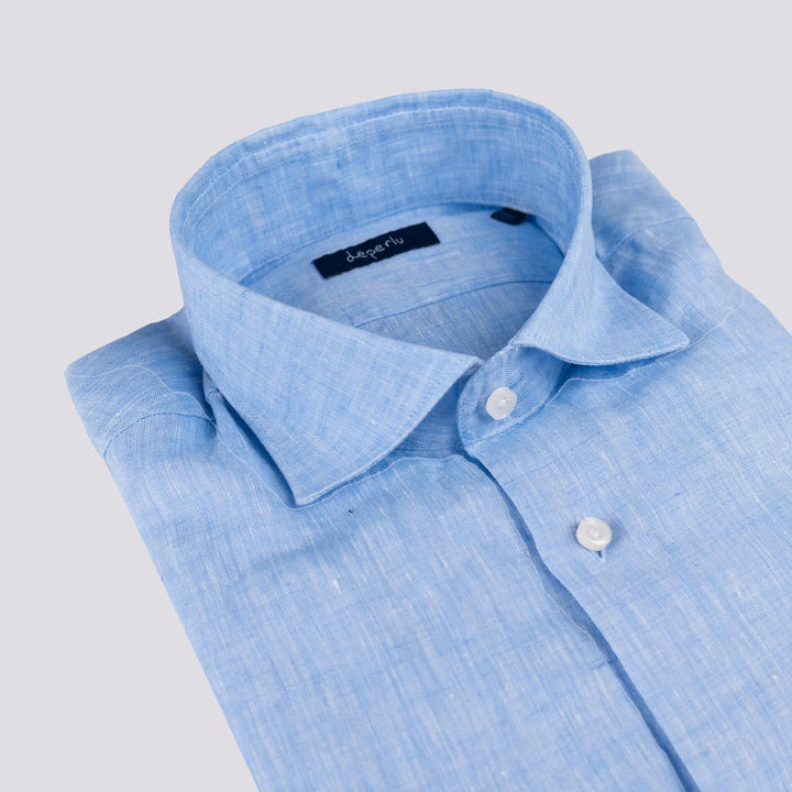 CAMICIA ARTHUR IN LINO TINTO FILO azzurro