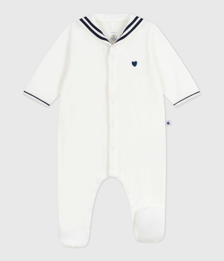Pigiama con collo alla marinara in ciniglia neonato A0DQP 01 PETIT BATEAU 