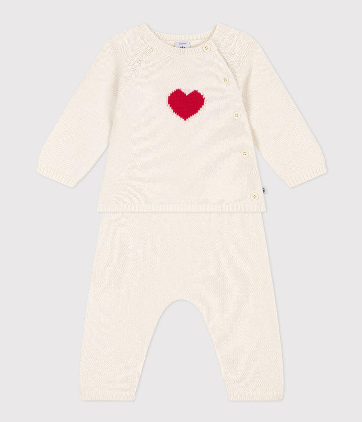 COMPLETO IN TRICOT LANA E COTONE CON MOTIVO A CUORE  BEBÈ A0839 03 PETIT BATEAU 