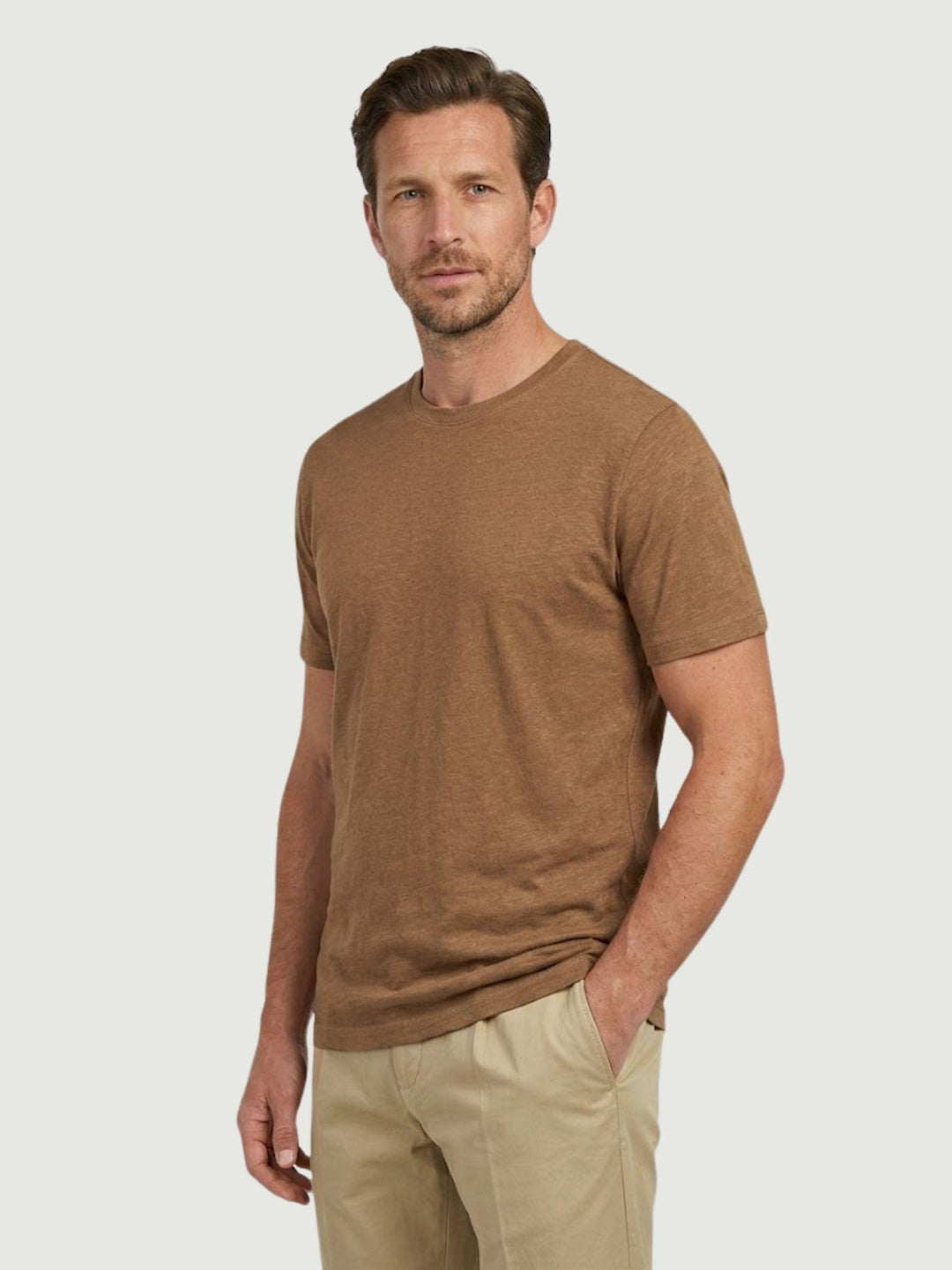 T-shirt girocollo in misto lino tabacco 6TS035875U TABACCO ANDREA MORANDO 
